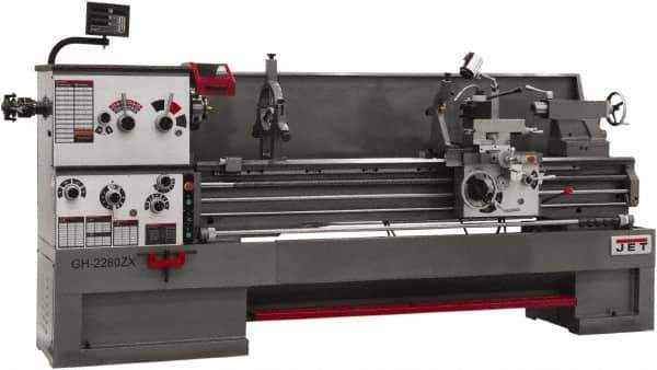 Jet - 26" Swing, 80" Between Centers, 230 Volt, Triple Phase Engine Lathe - 6MT Taper, 10 hp, 40 to 1,800 RPM, 4-1/8" Bore Diam, 43" Deep x 57" High x 136" Long - Eagle Tool & Supply