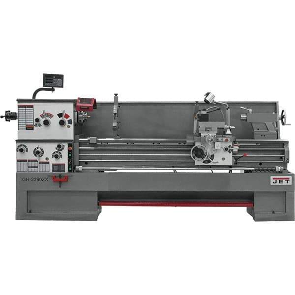 Jet - 22" Swing, 80" Between Centers, 230 Volt, Triple Phase Engine Lathe - 10 hp, 3-1/8" Bore Diam, 40" Deep x 48-7/8" High x 136-1/8" Long - Eagle Tool & Supply