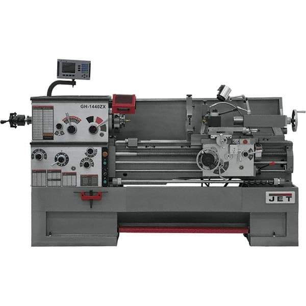 Jet - 14" Swing, 40" Between Centers, 230 Volt, Triple Phase Engine Lathe - 7MT Taper, 7-1/2 hp, 42 to 1,800 RPM, 3-1/8" Bore Diam, 40" Deep x 46.88" High x 97-1/2" Long - Eagle Tool & Supply