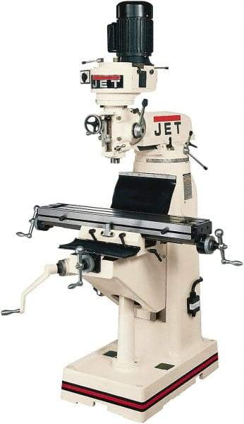 Jet - 7-7/8" Table Width x 35-3/4" Table Length, Step Pulley Control, 1 Phase Knee Milling Machine - R8 Spindle Taper, 1-1/2 hp - Eagle Tool & Supply