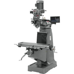 Jet - 9" Table Width x 42" Table Length, Step Pulley Control, 1 Phase Knee Milling Machine - R8 Spindle Taper, 2 hp - Eagle Tool & Supply