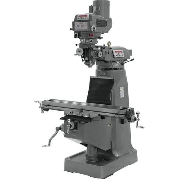 Jet - 9" Table Width x 42" Table Length, Variable Speed Pulley Control, 3 Phase Knee Milling Machine - R8 Spindle Taper, 3 hp - Eagle Tool & Supply