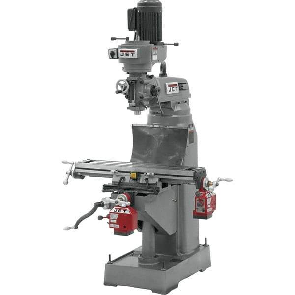 Jet - 7-7/8" Table Width x 35-3/4" Table Length, Step Pulley Control, 1 Phase Knee Milling Machine - R8 Spindle Taper, 1-1/2 hp - Eagle Tool & Supply