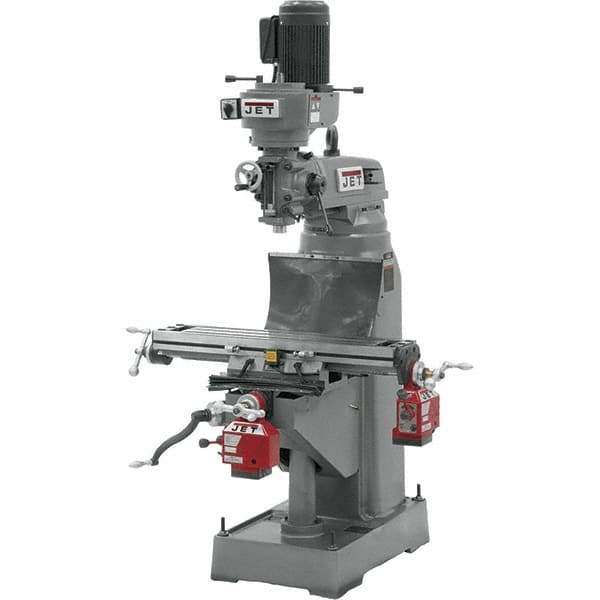 Jet - 7-7/8" Table Width x 35-3/4" Table Length, Step Pulley Control, 3 Phase Knee Milling Machine - R8 Spindle Taper, 1-1/2 hp - Eagle Tool & Supply