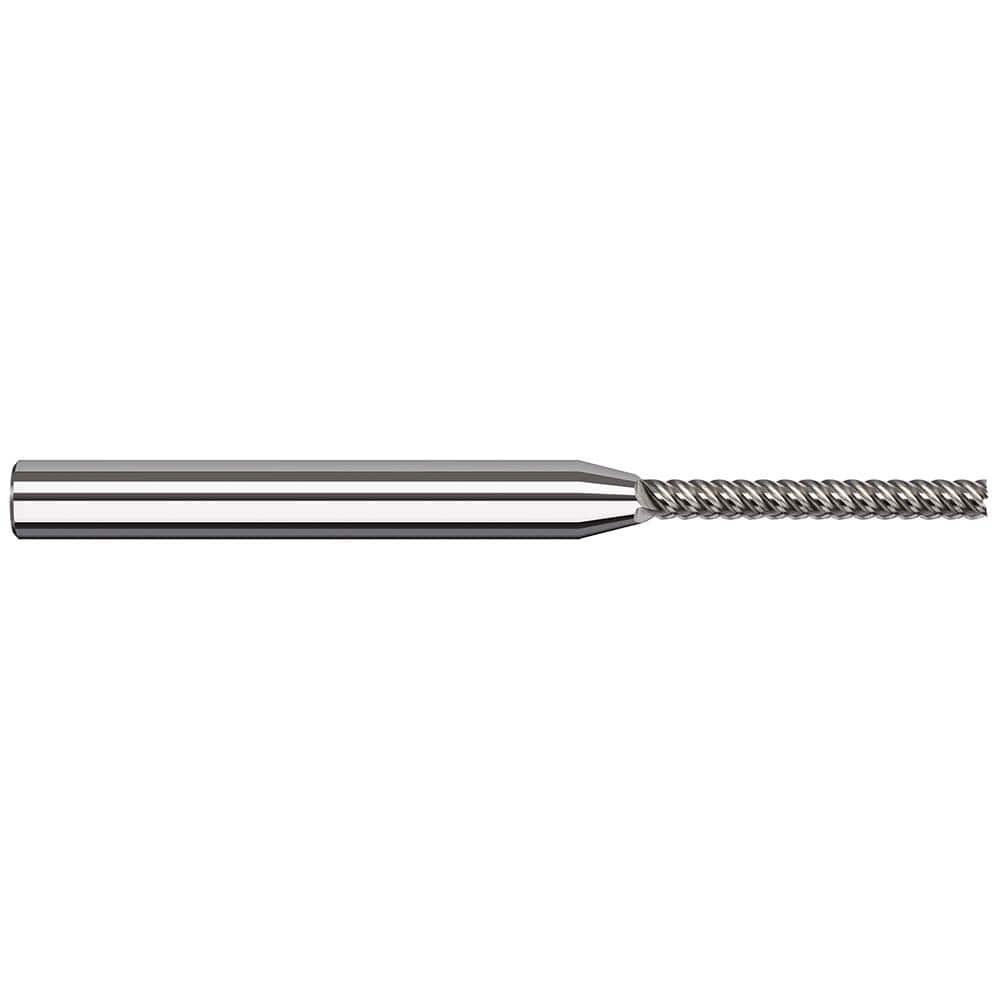 Square End Mill: 3/64'' Dia, 0.4'' LOC, 1/8'' Shank Dia, 2-1/2'' OAL, 5 Flutes, Solid Carbide Single End, Uncoated, 50 ° Variable Helix, RH Cut, RH Flute