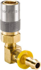 Parker - Nonthreaded Brass Hydraulic Hose Push-Lok Hose Barb Coupler & 90° Fitting - 200 psi, 6 GPM, 3/8" Hose Diam, Series Moldmate - Eagle Tool & Supply