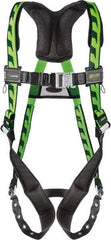 Miller - 400 Lb Capacity, Size Universal, Full Body AirCore Single D-Ring Safety Harness - Polyester, Tongue Buckle Leg Strap, Quick Connect Chest Strap, Black/Green - Eagle Tool & Supply