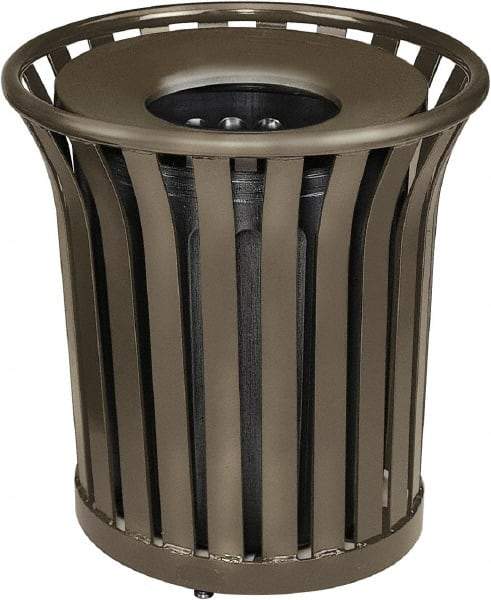 Rubbermaid - 36 Gal Bronze Round Decorative Waste Receptacle With Top - Steel, 826mm High - Eagle Tool & Supply