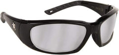 MCR Safety - Silver Mirror Lenses, Framed Safety Glasses - Scratch Resistant, Black Polycarbonate/Thermoplastic Rubber Frame, Size Universal, Wrap Around - Eagle Tool & Supply