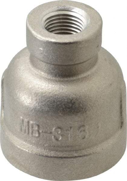 Merit Brass - 1/2 x 1/8" Grade 316 Stainless Steel Pipe Reducer Coupling - FNPT x FNPT End Connections, 150 psi - Eagle Tool & Supply