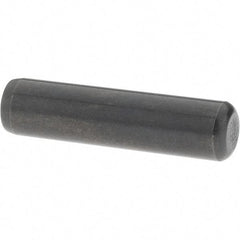 Value Collection - 1/4" Diam x 1" Pin Length Grade 8 Alloy Steel Standard Dowel Pin - Bright Finish, C 47-58 & C 60 (Surface) Hardness, 14,720 Lb (Double Shear), 7,360 Lb (Single Shear) Breaking Strength, 1 Beveled & 1 Rounded End - Eagle Tool & Supply