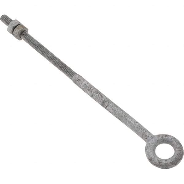 Value Collection - 500 Lb Capacity, Steel, 1/4-20 Thread, Fixed Lifting Eye Bolt - Partially Threaded, 7" Shank, No Shoulder - Eagle Tool & Supply