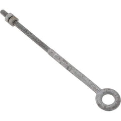 Value Collection - 500 Lb Capacity, Steel, 1/4-20 Thread, Fixed Lifting Eye Bolt - Partially Threaded, 7" Shank, No Shoulder - Eagle Tool & Supply