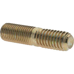 Value Collection - 7/16-20 Long Thread, 7/16-14 Short Thread, 1-3/4" OAL Unequal Double Threaded Stud - Alloy Steel, Zinc Yellow Dichromate Finish, 7/8" Long Thread Length, 3/4" Short Thread Length - Eagle Tool & Supply