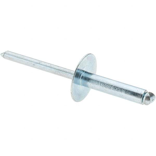 Value Collection - Size 610 Large Flange Dome Head Steel Open End Blind Rivet - Steel Mandrel, 0.501" to 5/8" Grip, 5/8" Head Diam, 0.192" to 0.196" Hole Diam, 0.825" Length Under Head, 3/16" Body Diam - Eagle Tool & Supply