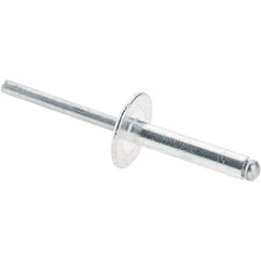 Value Collection - Size 612 Large Flange Dome Head Aluminum Open End Blind Rivet - Aluminum Mandrel, 0.626" to 3/4" Grip, 5/8" Head Diam, 0.192" to 0.196" Hole Diam, 0.95" Length Under Head, 3/16" Body Diam - Eagle Tool & Supply