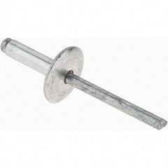 Value Collection - Size 68 Large Flange Dome Head Aluminum Open End Blind Rivet - Aluminum Mandrel, 0.376" to 1/2" Grip, 5/8" Head Diam, 0.192" to 0.196" Hole Diam, 0.7" Length Under Head, 3/16" Body Diam - Eagle Tool & Supply