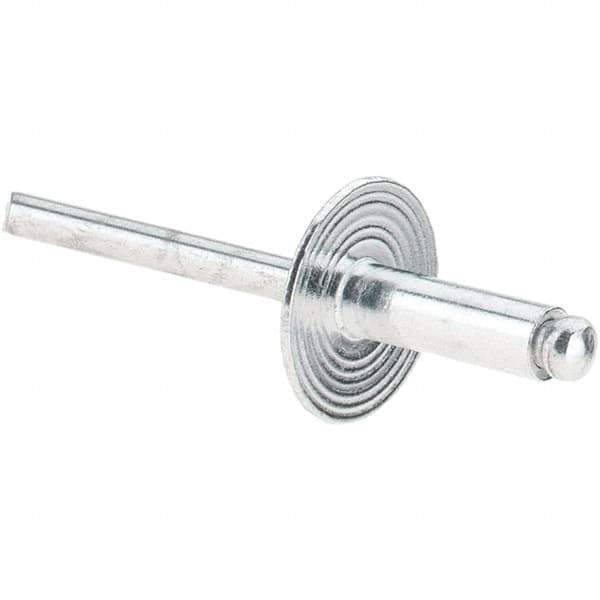 Value Collection - Size 66 Large Flange Dome Head Aluminum Open End Blind Rivet - Aluminum Mandrel, 0.251" to 3/8" Grip, 5/8" Head Diam, 0.192" to 0.196" Hole Diam, 0.575" Length Under Head, 3/16" Body Diam - Eagle Tool & Supply