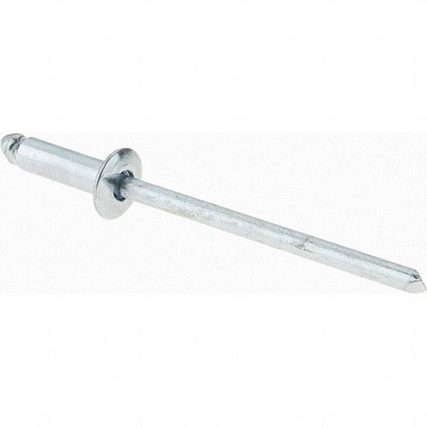 Value Collection - Size 44 Dome Head Steel Open End Blind Rivet - Steel Mandrel, 0.188" to 1/4" Grip, 1/4" Head Diam, 0.129" to 0.133" Hole Diam, 0.4" Length Under Head, 1/8" Body Diam - Eagle Tool & Supply