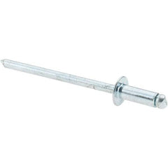 Value Collection - Size 43 Dome Head Steel Open End Blind Rivet - Steel Mandrel, 0.126" to 0.187" Grip, 1/4" Head Diam, 0.129" to 0.133" Hole Diam, 0.337" Length Under Head, 1/8" Body Diam - Eagle Tool & Supply