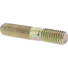 Value Collection - 3/8-24 Long Thread, 3/8-16 Short Thread, 2" OAL Unequal Double Threaded Stud - Alloy Steel, Zinc Yellow Dichromate Finish, 1-1/16" Long Thread Length, 5/8" Short Thread Length - Eagle Tool & Supply