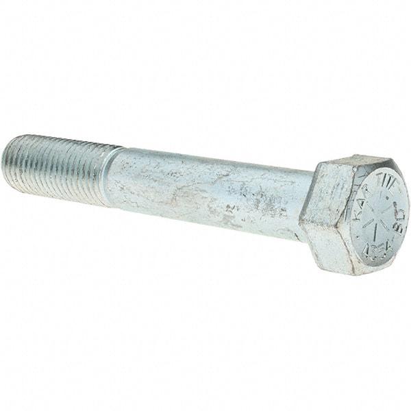 Value Collection - 7/8-9 UNC, 6" Length Under Head Hex Head Cap Screw - Partially Threaded, Grade 8 Alloy Steel, Zinc-Plated Finish, 1-5/16" Hex - Eagle Tool & Supply