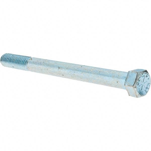 Value Collection - 7/16-14 UNC, 5" Length Under Head Hex Head Cap Screw - Partially Threaded, Grade 8 Alloy Steel, Zinc-Plated Finish, 5/8" Hex - Eagle Tool & Supply
