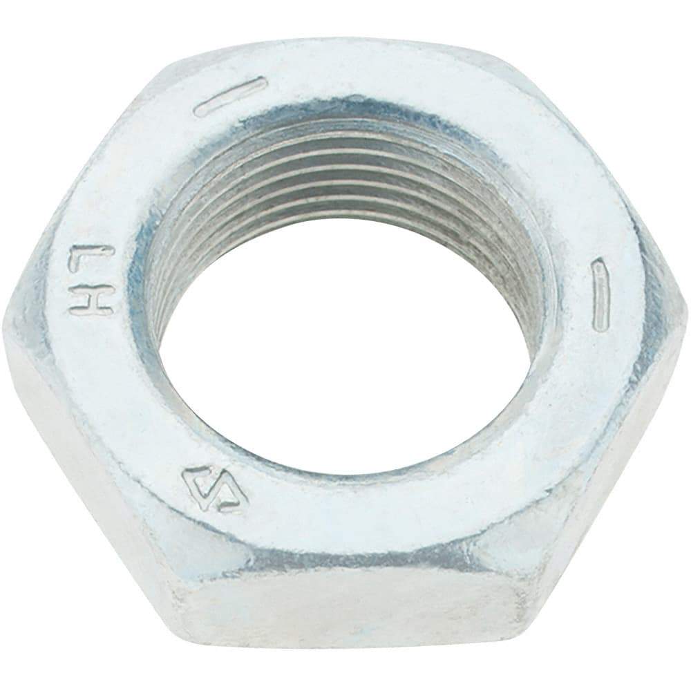 Made in USA - 1-14 UNF Steel Left Hand Hex Jam Nut - 1-1/2" Across Flats, 0.5469" High, Zinc Clear Finish - Eagle Tool & Supply