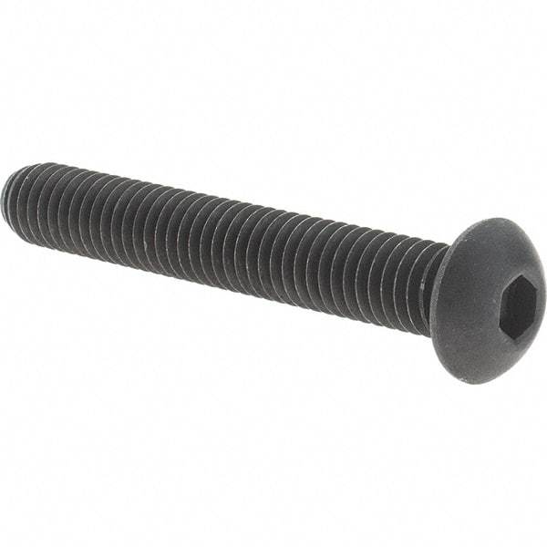Value Collection - 3/8-16 UNC Hex Socket Drive, Button Screw - Alloy Steel, Black Oxide Finish, Fully Threaded, 2-1/2" Length Under Head - Eagle Tool & Supply