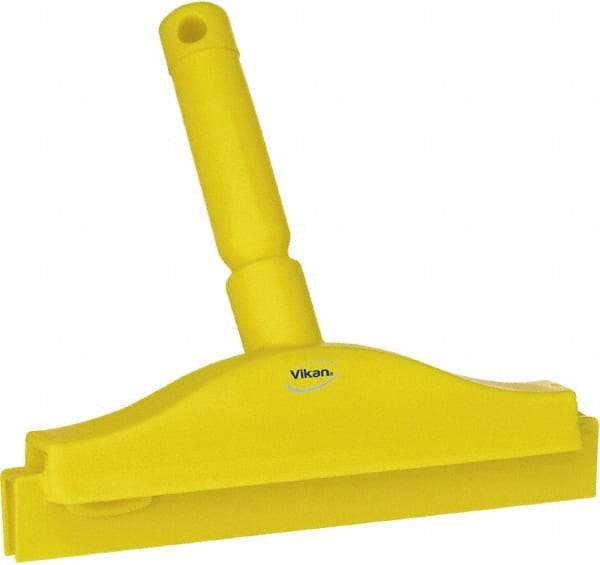 Vikan - 10" Rubber Blade Floor Squeegee - Double Edge, Yellow, Plastic Holder - Eagle Tool & Supply