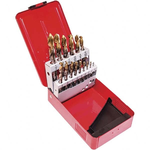 DORMER - 1/16 to 1/2", 118° Point, TiN Finish, High Speed Steel Jobber Length Drill Bit Set - Eagle Tool & Supply