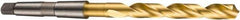 DORMER - 19mm, 2MT 118° Point High Speed Steel Taper Shank Drill Bit - TiN Finish, 135mm Flute Length, 233mm OAL, Spiral Flute, Series A530 - Eagle Tool & Supply