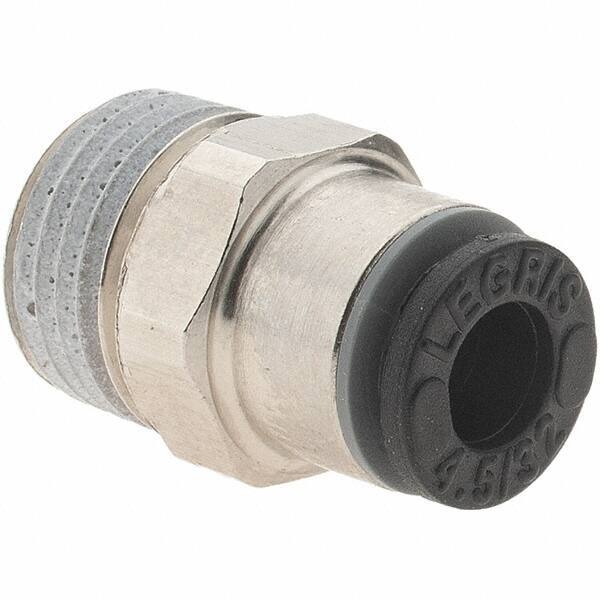 Parker - 5/32" Outside Diam, 1/8 BSPT, Nickel Plated Brass Push-to-Connect Tube Male Connector - 290 Max psi - Eagle Tool & Supply