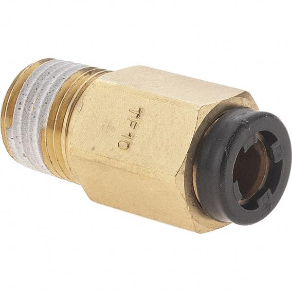 Parker - 3/16" Outside Diam, 1/8 NPT, Nickel Plated Brass Push-to-Connect Tube Male Connector - 290 Max psi, Tube to Male NPT Connection - Eagle Tool & Supply