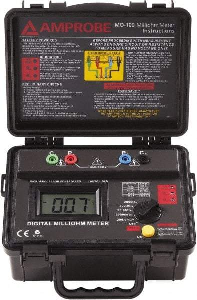 Amprobe - Digital LCD Display, 2,000 Megohm Electrical Insulation Resistance Tester & Megohmmeter - Powered by AA Battery - Eagle Tool & Supply