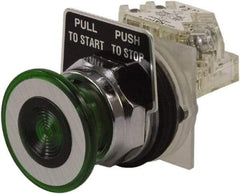 Schneider Electric - 30mm Mount Hole, Extended Straight, Pushbutton Switch with Contact Block - Green Pushbutton, Maintained (MA) - Eagle Tool & Supply