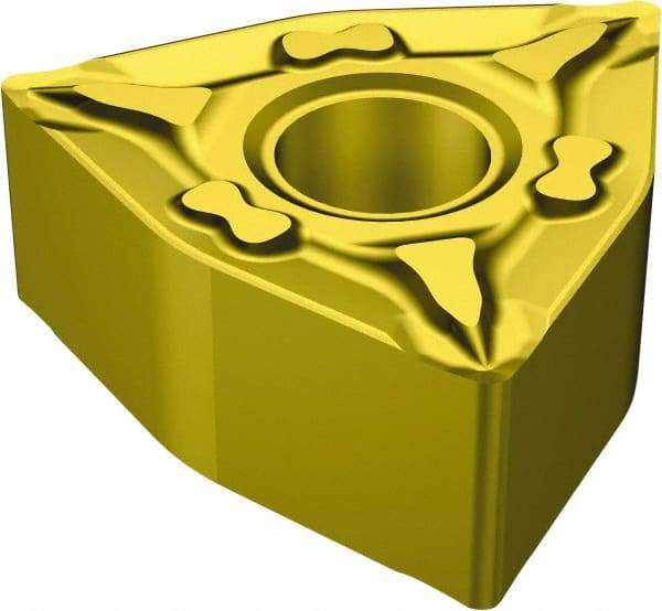 Sandvik Coromant - WNMG332 MF Grade 2025 Carbide Turning Insert - TiCN/AI2O3/TiN Finish, 80° Trigon, 3/8" Inscr Circle, 3/16" Thick, 1/32" Corner Radius - Eagle Tool & Supply