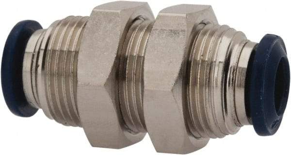 Value Collection - 1/2" Outside Diam, Nickel Plated Brass Push-to-Connect Tube Bulkhead Union - 250 Max psi, Tube to Tube Connection, Buna O-Ring - Eagle Tool & Supply