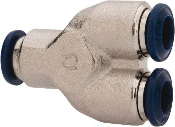 Value Collection - 1/8" Outside Diam, Nickel Plated Brass Push-to-Connect Tube Union Y - 250 Max psi, Tube to Tube Connection, Buna O-Ring - Eagle Tool & Supply