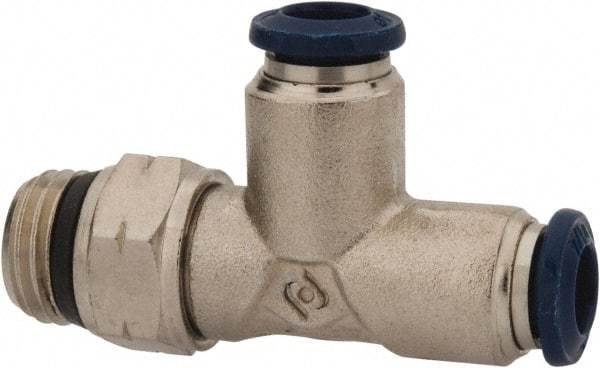 Value Collection - 1/8" Outside Diam, 1/4 Universal, Nickel Plated Brass Push-to-Connect Tube Male Swivel Run Tee - 250 Max psi, Tube to Universal Thread Connection, Buna O-Ring - Eagle Tool & Supply