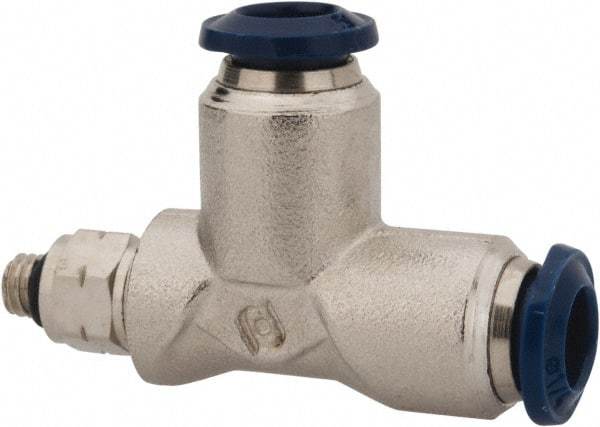 Value Collection - 1/4" Outside Diam, 10-32 Universal, Nickel Plated Brass Push-to-Connect Tube Male Swivel Run Tee - 250 Max psi, Tube to Universal Thread Connection, Buna O-Ring - Eagle Tool & Supply