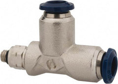 Value Collection - 1/4" Outside Diam, 10-32 Universal, Nickel Plated Brass Push-to-Connect Tube Male Swivel Run Tee - 250 Max psi, Tube to Universal Thread Connection, Buna O-Ring - Eagle Tool & Supply