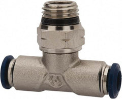 Value Collection - 3/8" Outside Diam, 1/8 Universal, Nickel Plated Brass Push-to-Connect Tube Male Swivel Branch Tee - 250 Max psi, Tube to Universal Thread Connection, Buna O-Ring - Eagle Tool & Supply
