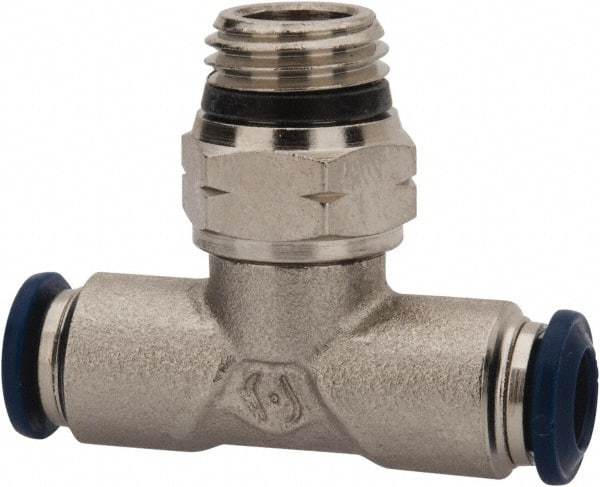 Value Collection - 1/2" Outside Diam, 1/4 Universal, Nickel Plated Brass Push-to-Connect Tube Male Swivel Branch Tee - 250 Max psi, Tube to Universal Thread Connection, Buna O-Ring - Eagle Tool & Supply