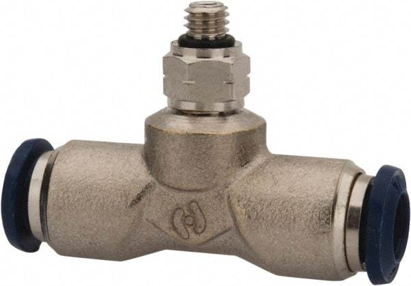Value Collection - 5/32" Outside Diam, 10-32 Universal, Nickel Plated Brass Push-to-Connect Tube Male Swivel Branch Tee - 250 Max psi, Tube to Universal Thread Connection, Buna O-Ring - Eagle Tool & Supply