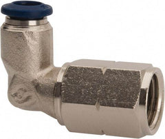 Value Collection - 1/4" Outside Diam, 1/8 NPTF, Nickel Plated Brass Push-to-Connect Tube Female Elbow - 250 Max psi, Tube to Female NPT Connection, Buna O-Ring - Eagle Tool & Supply