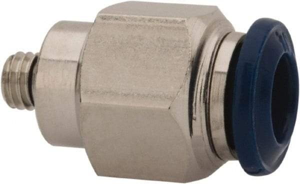 Value Collection - 1/8" Outside Diam, 10-32 Universal, Nickel Plated Brass Push-to-Connect Tube Male Connector - 250 Max psi, Tube to Universal Thread Connection, Buna O-Ring - Eagle Tool & Supply