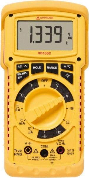 Amprobe - 2670787, CAT IV, 1,000 VAC, 1,500 VDC, Digital True RMS Auto Ranging Manual Ranging Multimeter - 40 mOhm, Measures Voltage, Capacitance, Current, Frequency, Resistance, Temperature - Eagle Tool & Supply