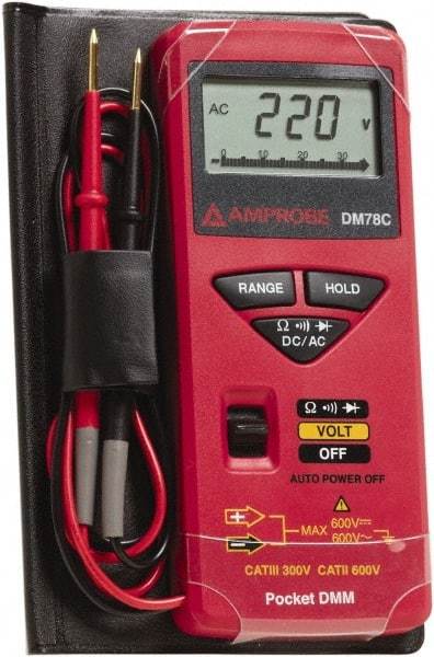 Amprobe - 3156830, CAT II, CAT 0, 600 VAC/VDC, Digital Average Responding Multimeter - 32 mOhm, Measures Voltage, Resistance - Eagle Tool & Supply