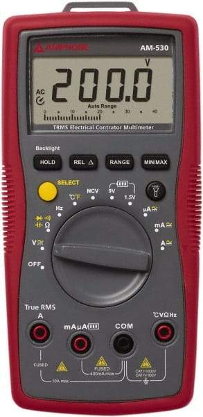 Amprobe - 4018651, CAT III, 600 VAC/VDC, Digital Average Responding Multimeter - 40 mOhm, Measures Voltage, Capacitance, Current, Frequency, Resistance, Temperature - Eagle Tool & Supply